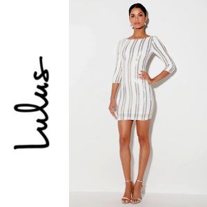 NWT White and Gold Sequin Striped Bodycon Dress